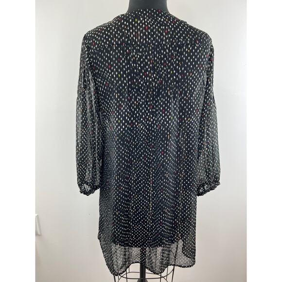 Patterson J. Kincaid Black 3/4 Sleeve Tie Neck Dot Print Women's Blouse Size M - Picture 8 of 11